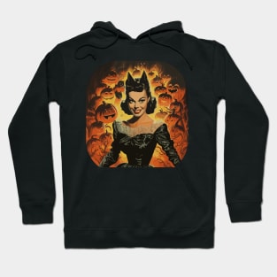 Retro Halloween Witch Girl with Pumpkins and Bats Hoodie